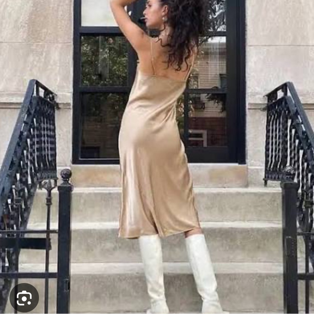 SET (2) Wilfred Only satin midi slip dresses, black & tan, S